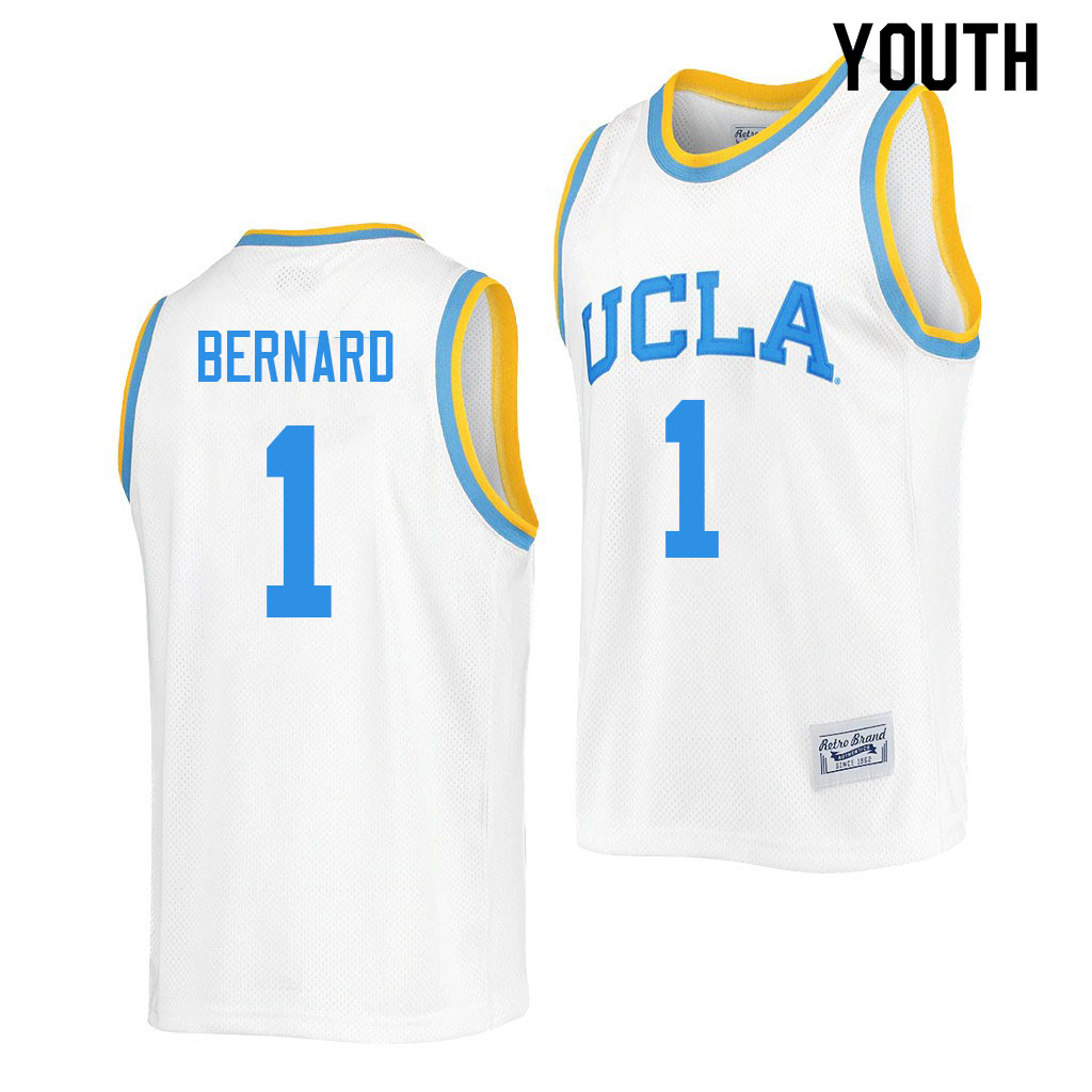 Youth #1 Jules Bernard UCLA Bruins College Jerseys Sale-Retro White